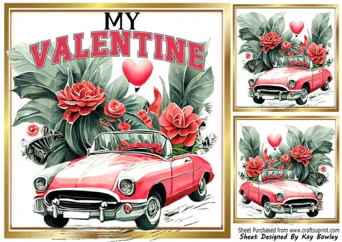 MY VALENTINE Rose 8x8 Frame With Car