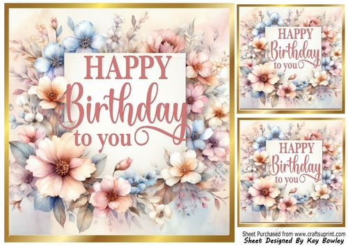 Flower Frame Pastel  8x8 HAPPY BIRTHDAY TO YOU Words