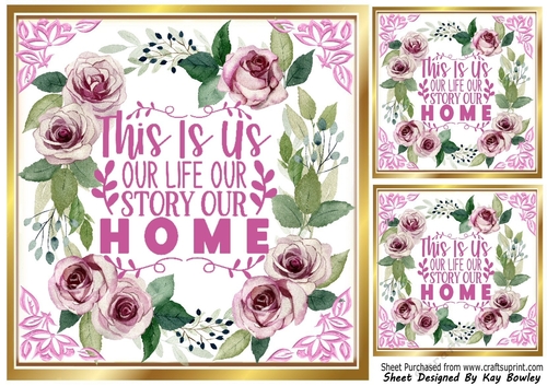 Pretty 8x8 Frame Of Circle Of Pink Roses Love Sentiment (Three)