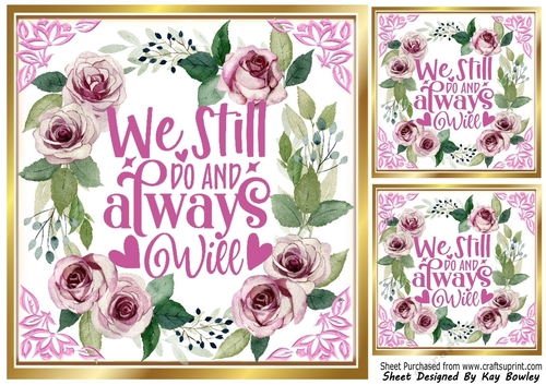 Pretty 8x8 Frame Of Circle Of Pink Roses Love Sentiment (Four)