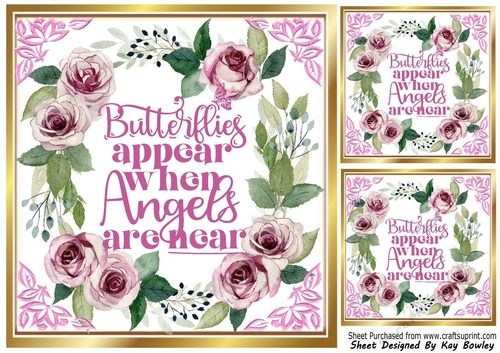 Pretty 8x8 Frame Of Circle Of Pink Roses Butterflies Sentiment (One)
