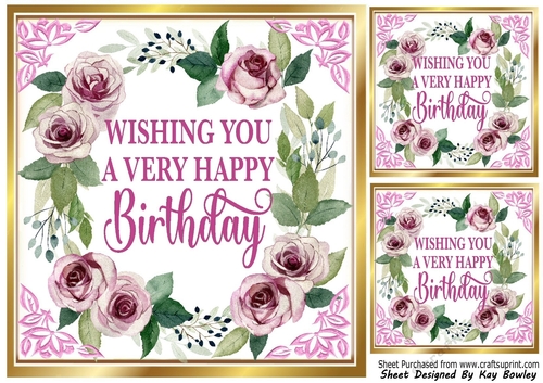 Pretty 8x8 Frame Of Circle Of Pink Roses BIRTHDAY Sentiment (One)