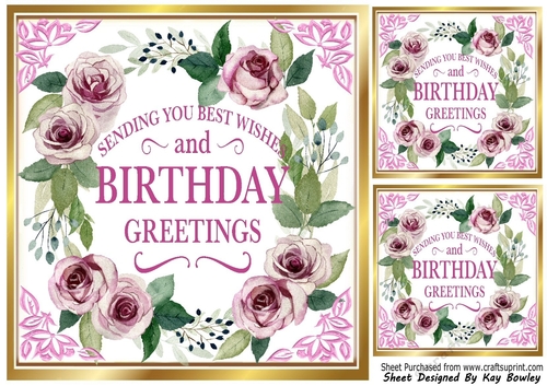 Pretty 8x8 Frame Of Circle Of Pink Roses BIRTHDAY Sentiment (Two)