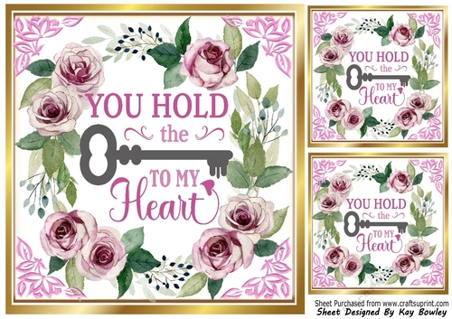 Pretty 8x8 Frame Circle Of Pink Roses With KEY TO MY HEART 