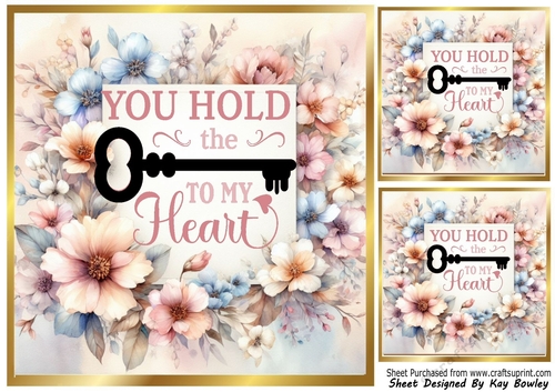 Pretty 8x8 Frame Of Flowers With KEY TO MY HEART