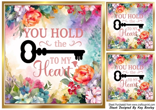 Pretty 8x8 Floral Frame, Of Flowers With Love KEY TO MY HEART