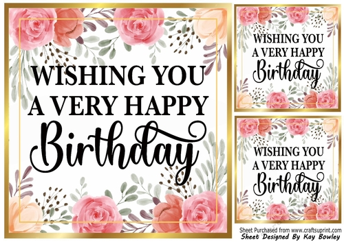 Pretty Peach Roses 8x8 BIRTHDAY Card Front
