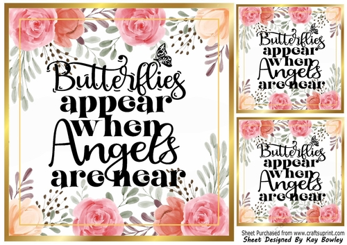 Pretty Peach Roses 8x8 BUTTERFLY & ANGELS Card