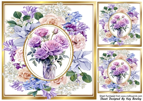 Pretty Vase Of Purple Roses In 8x8 Floral Frame (One)