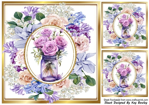 Pretty Vase Of Purple Roses In 8x8 Floral Frame (Two)