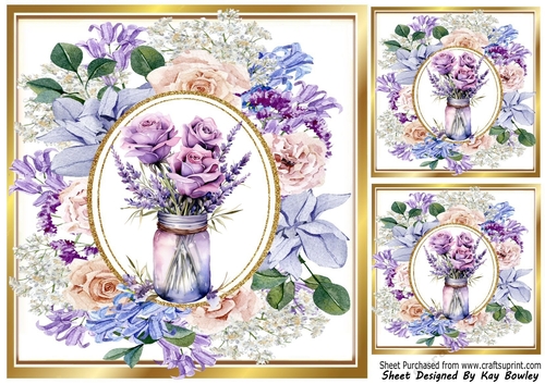 Pretty Vase Of Purple Roses In 8x8 Floral Frame (Three)