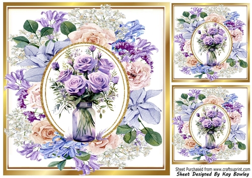 Pretty Vase Of Purple Roses In 8x8 Floral Frame (Four)