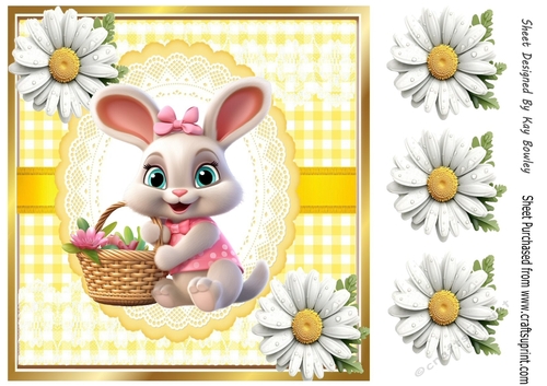 Cute Easter Bunny in Yellow Gingham, Lace And Daisies 8x8 (one)