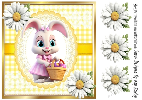 Cute Easter Bunny in Yellow Gingham, Lace And Daisies 8x8 (Two)