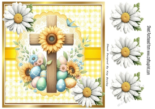Lovely Easter Cross in Yellow Gingham, Lace And Daisies 8x8 (one)