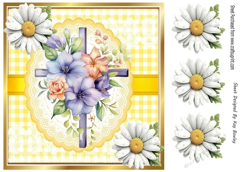 Lovely Easter Cross in Yellow Gingham, Lace And Daisies 8x8 (Two)