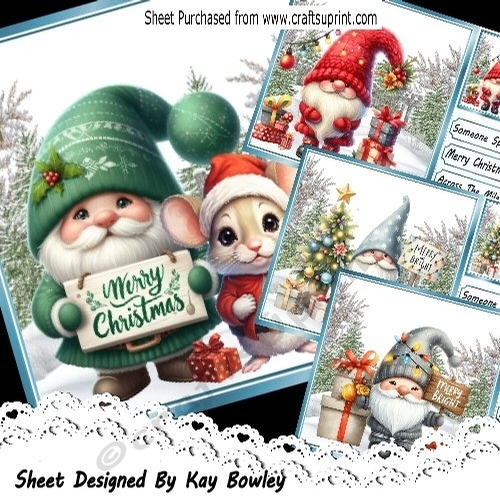 4 Cute Christmas Gnomes With Trees 8x8 Cards Mini Kit