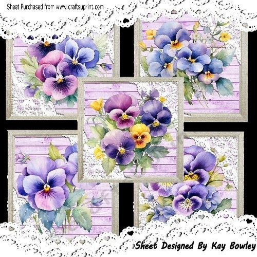 5 Pretty Pansies With Lace 8x8 Card Fronts Mini Kit