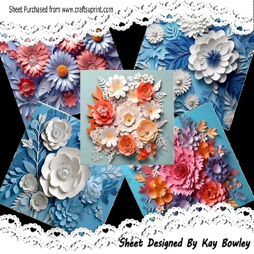 5 Pretty Floral Designs In 3D 8x8 Card Fronts Mini Kit