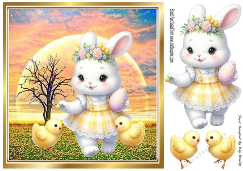 Sweet little Bunny With Chicks & Sunset 8X8 (Two)