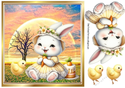 Sweet little Bunny With Chick & Sunset 8X8 (Four)