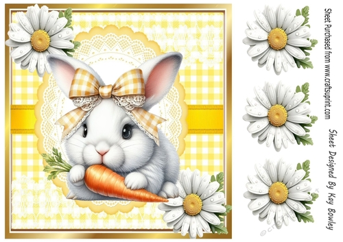 Lovely Easter Rabbit in Yellow Gingham, Lace And Daisies 8x8 (one)