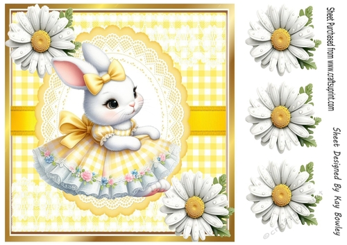 Lovely Easter Rabbit in Yellow Gingham, Lace And Daisies 8x8 (Two)