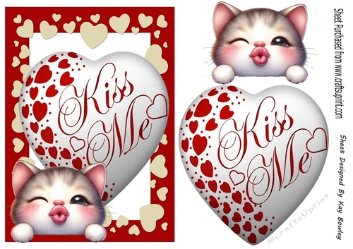 Lovely Red A5 KISS ME Heart With  A Kitten