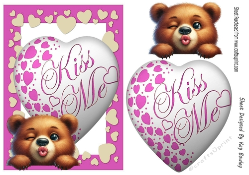 Lovely Pink A5 KISS ME Heart With  A Bear