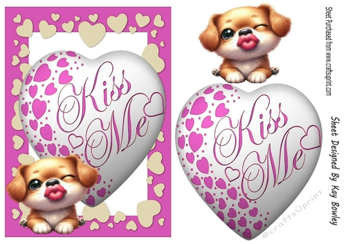 Lovely Pink A5 KISS ME Heart With  A Puppy