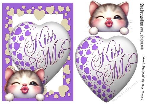 Lovely PURPLE A5 KISS ME Heart With  A Kitten