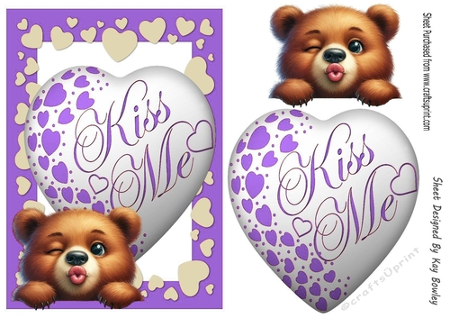 Lovely Purple A5 KISS ME Heart With  A Bear