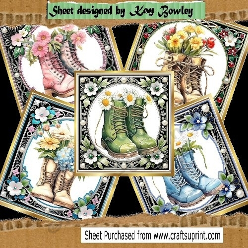 5 Lovely 8x8 Toppers of Gardening Boots With Flowers Mini Kit