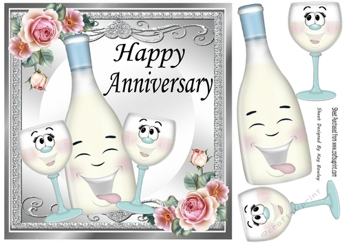 Lovely Toony Blue Bottle/Champers For ANNIVERSARY 8x8