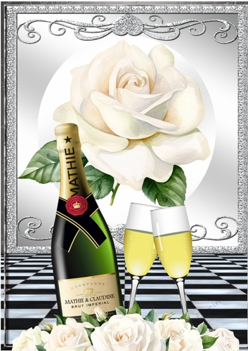 Lovely Champagne Silver Ornate With White Rose A4 For Anniversary
