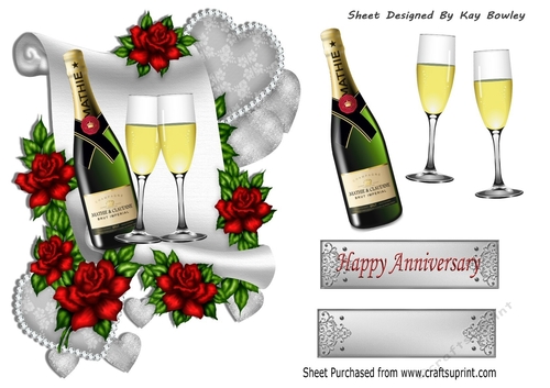 Lovely Collage Of A Scroll With Red Roses & Wine 