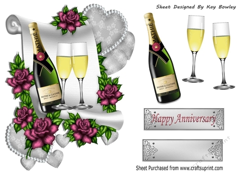 Lovely Collage Of A Scroll With Pink Roses & Wine