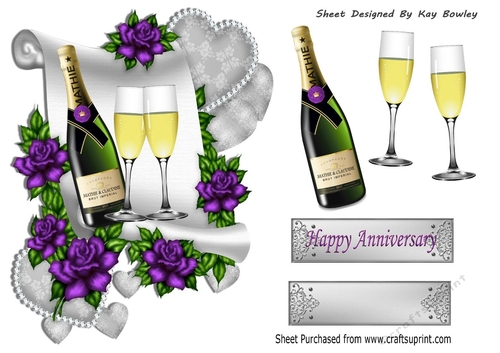 Lovely Collage Of A Scroll With Purple Roses & Wine