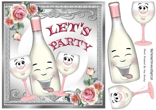 Lovely Toony Pink Bottle/Champers LETS PARTY 8x8