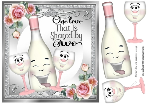 Lovely Toony Pink Bottle/Champers ONE LOVE SHARED BY TWO 8x8