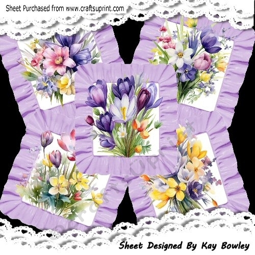 5 Pretty 8x8  Spring Flowers In Lilac Frill Frames Mini Kit