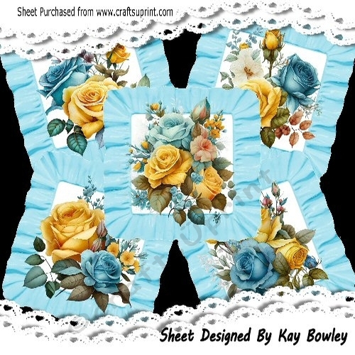 5 Pretty 8x8  Turq/Yellow Roses Frill Frames Mini Kit