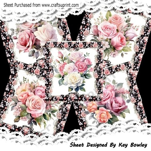 5 Pretty 8x8 Pink Roses In Black/Pink Rose Frames Mini Kit