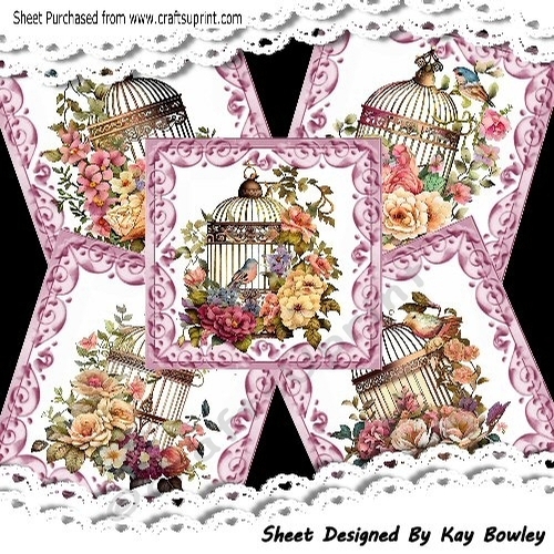 5 Pretty Floral Bird Cages In Pink Floral Frames Mini Kit