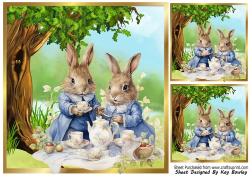 Lovely Woodland With Rabbits Tea For Two 8x8
