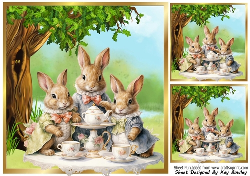 Lovely Woodland With Rabbits Tea Time For Three 8x8