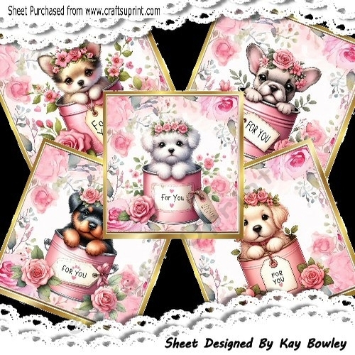 5 Cute Puppies In Cans (FOR YOU)  8x8 Pink Rose  Frames Mini Kit (ONE)