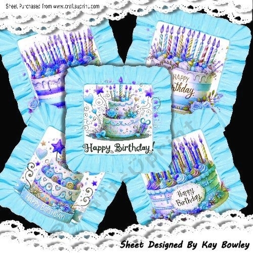 5 Pretty Blue/White Birthday Cakes In Blue  8x8 Frill frames Mini Kit