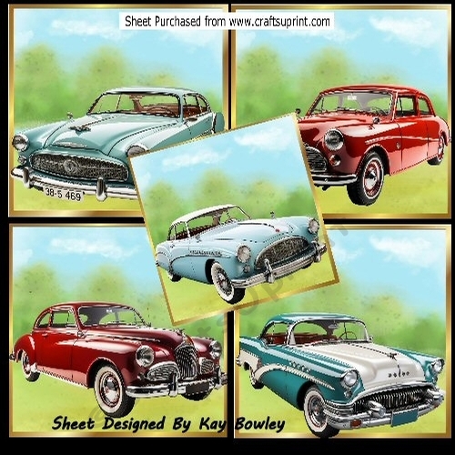 5 Vintage Cars 8x8  Card Fronts Mini Kit