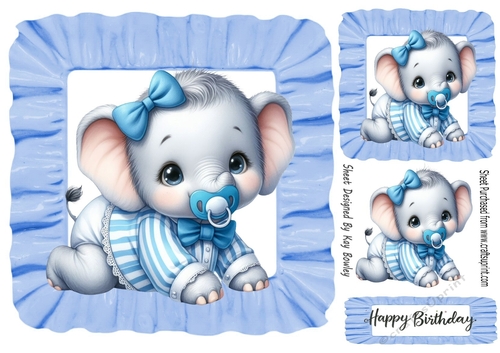 Cute Baby Elephant In Blue Frill 8X8 Frame (One)